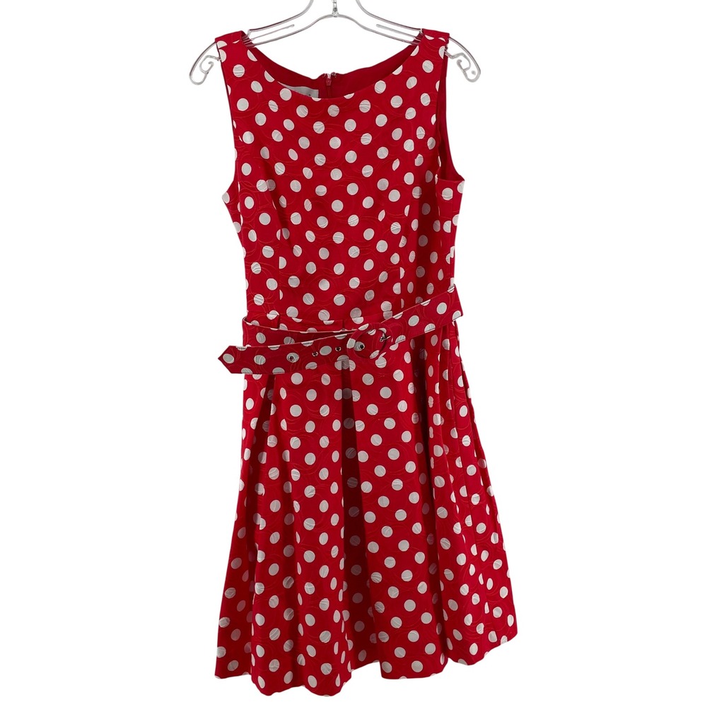 Red Polka‎ Dot Fit and Flare Dress Women's 12 Rockabilly Artsy Retro Classic NEW